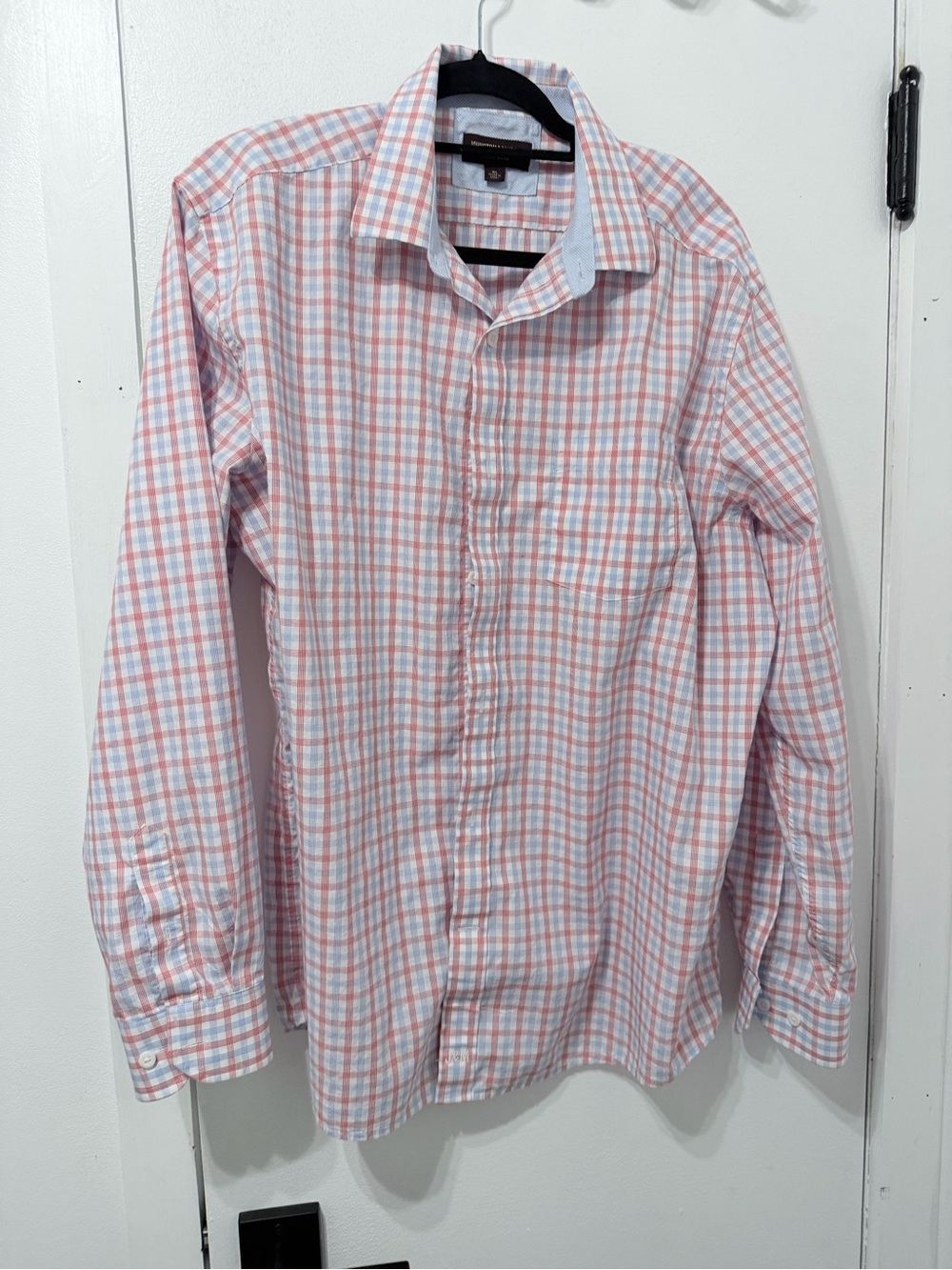 Johnston & Murphy Pink and Light Blue Plaid Men's Dress Shirt